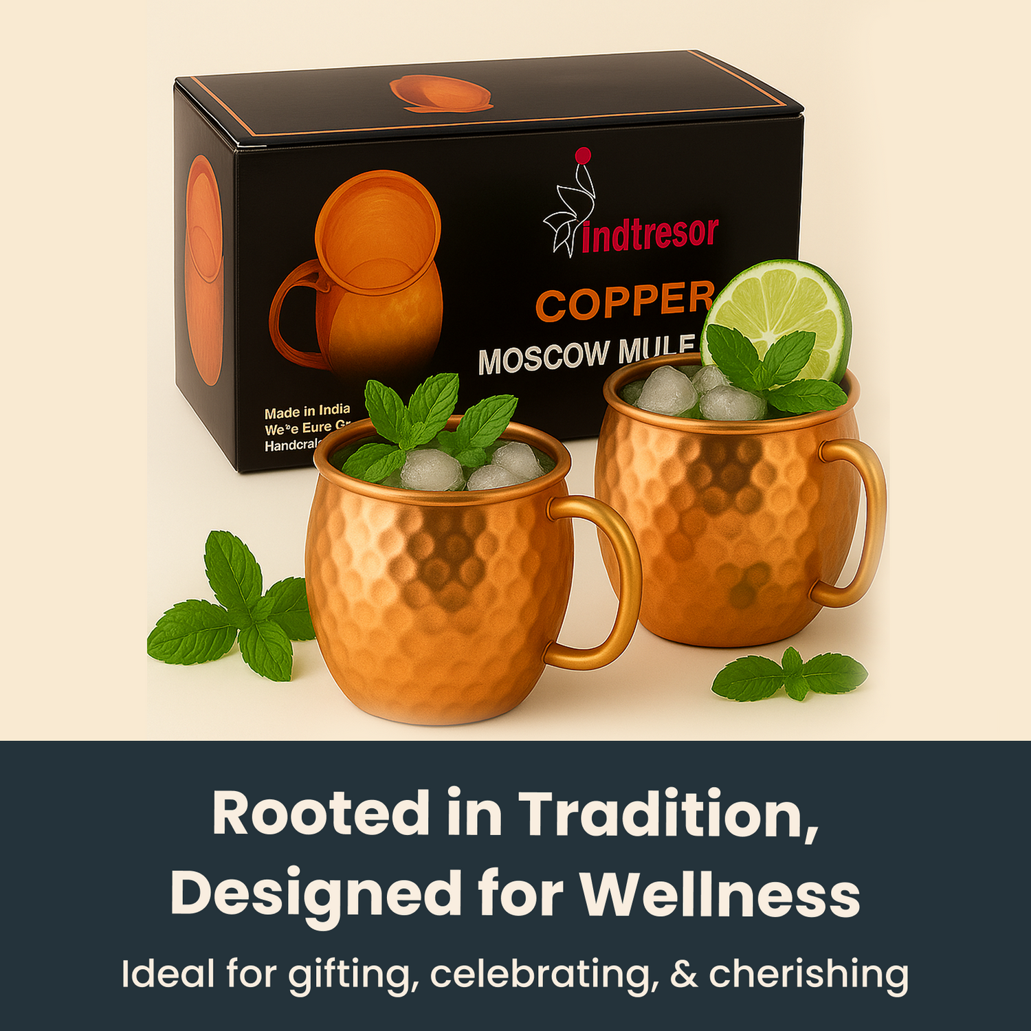 Pure Copper Handcrafted Moscow Mule Mugs - 16 Oz (Pack of 2)