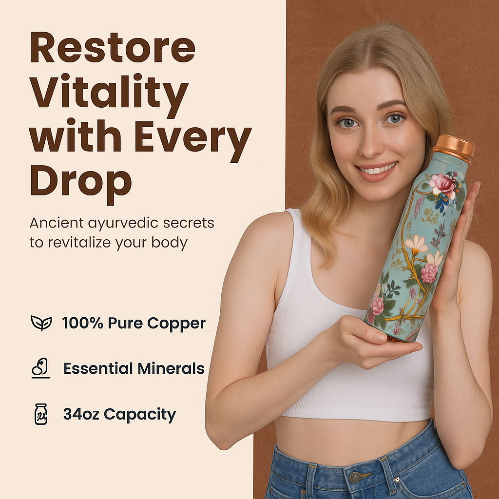 Pure Copper Handcrafted Water Bottle – 32 OZ Capacity