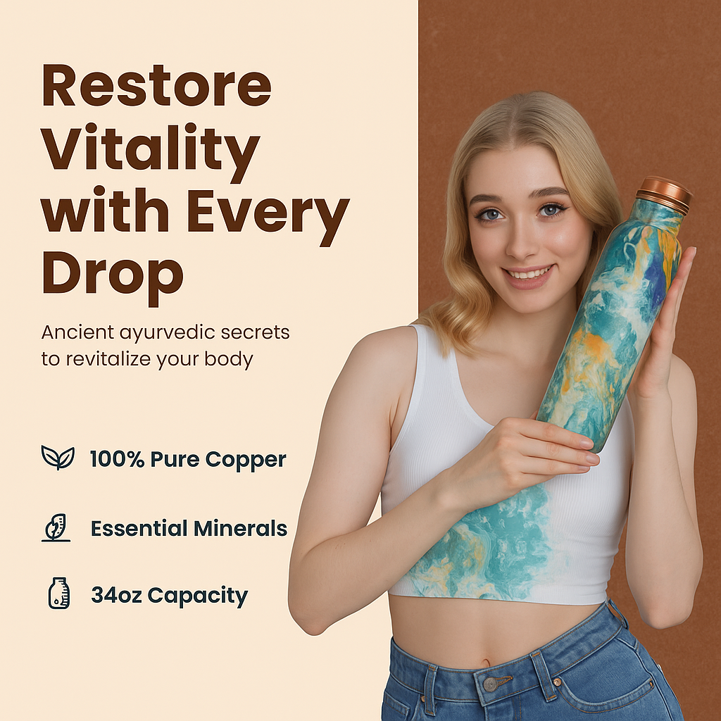 Pure Copper Handcrafted Water Bottle – 32 OZ Capacity