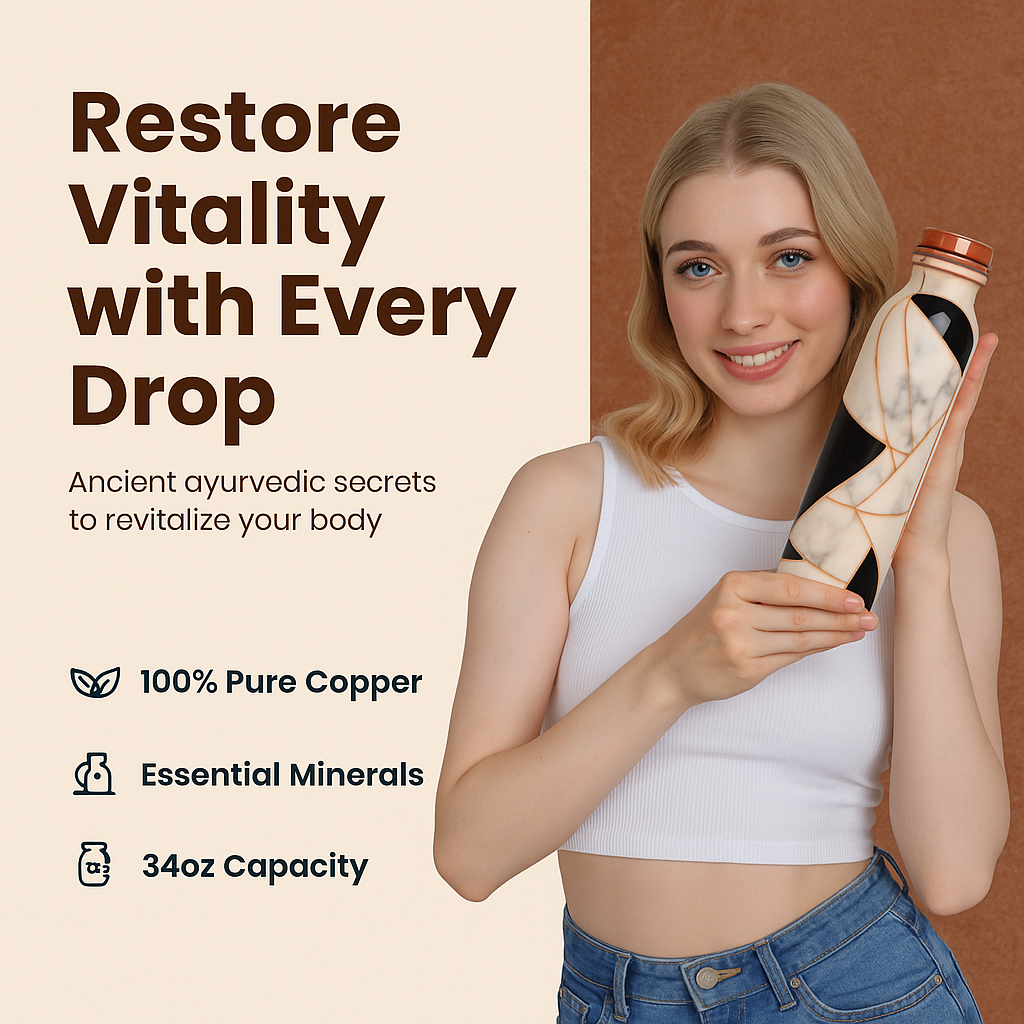 Pure Copper Handcrafted Water Bottle – 32 OZ Capacity