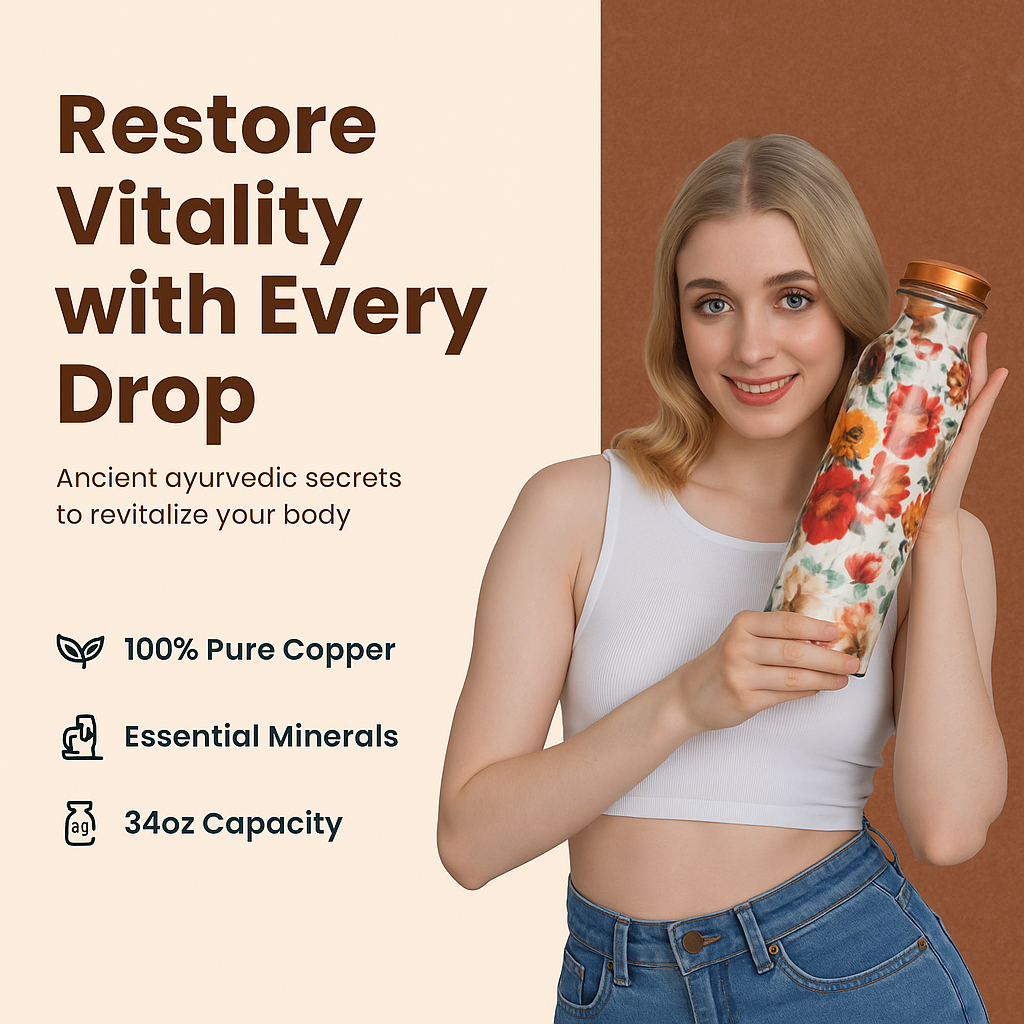 Pure Copper Handcrafted Water Bottle – 32 OZ Capacity