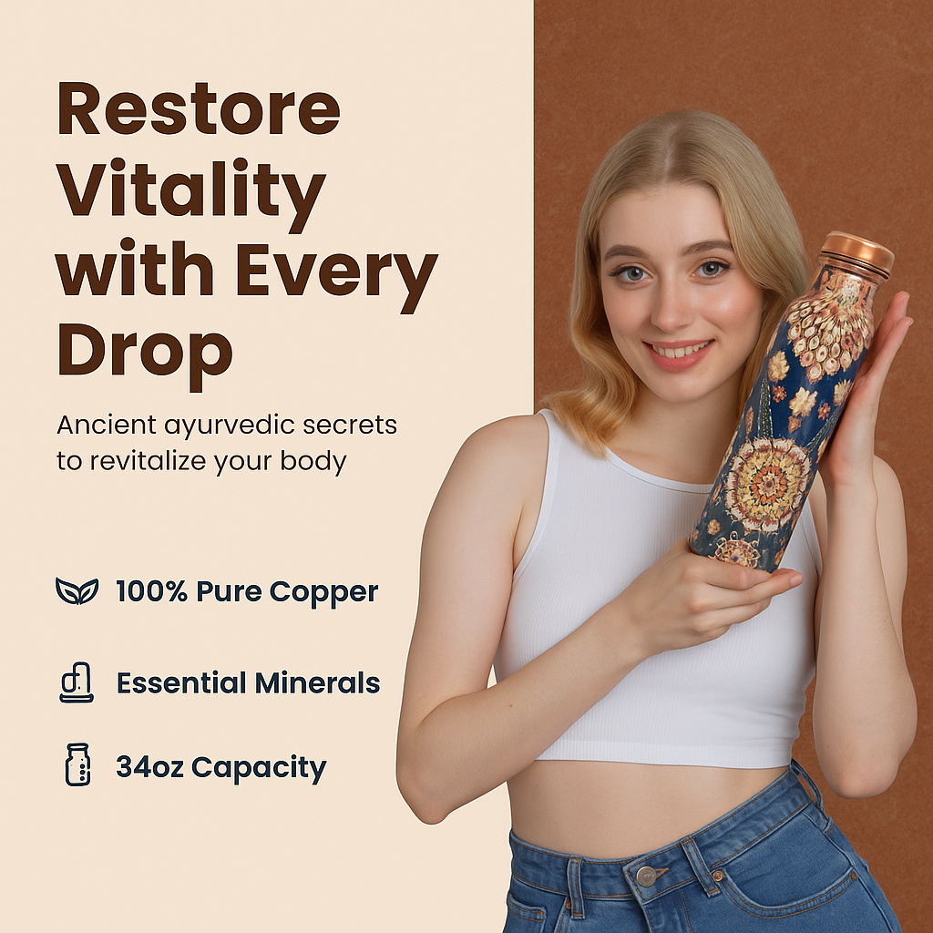 Pure Copper Handcrafted Water Bottle – 32 OZ Capacity