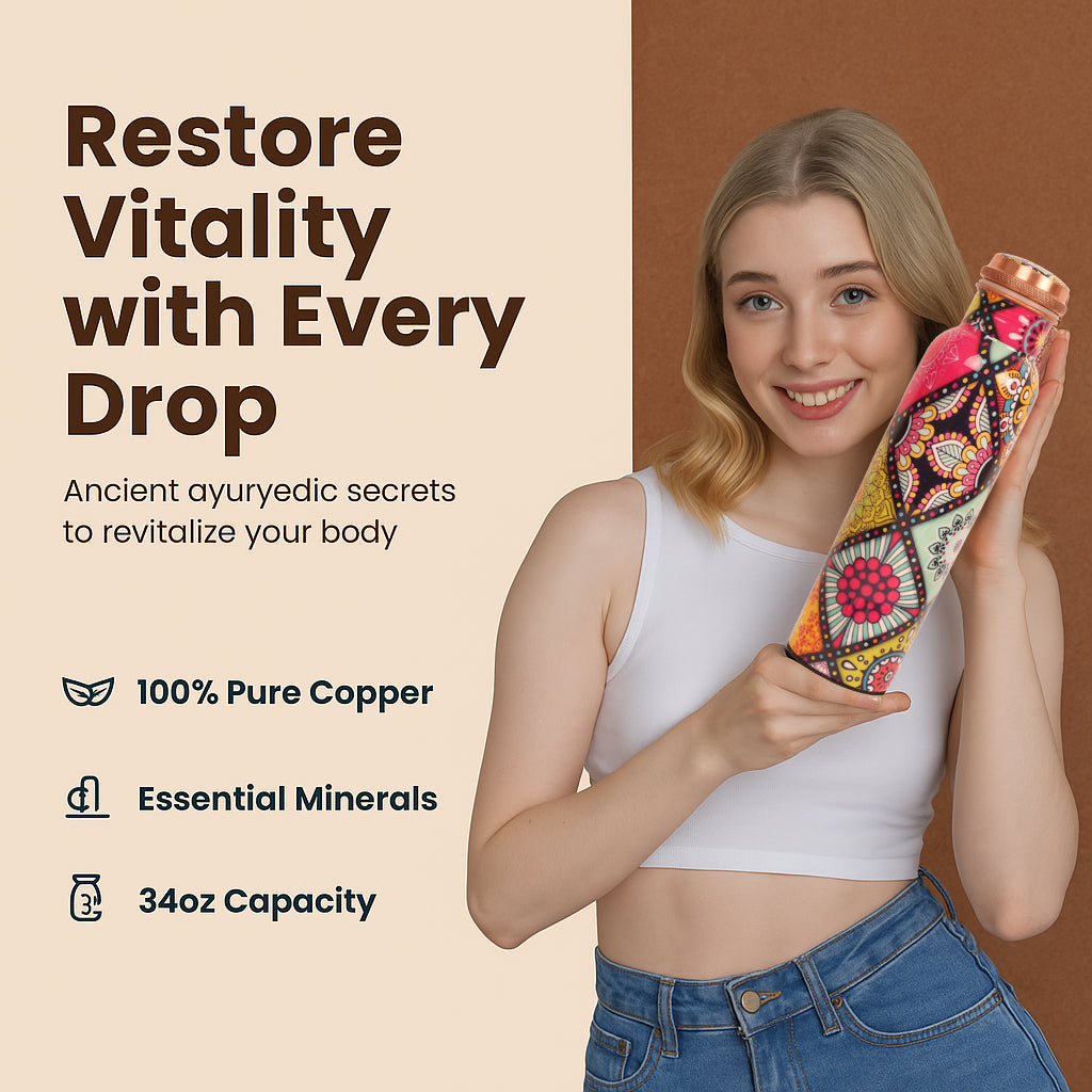 Pure Copper Handcrafted Water Bottle – 32 OZ Capacity