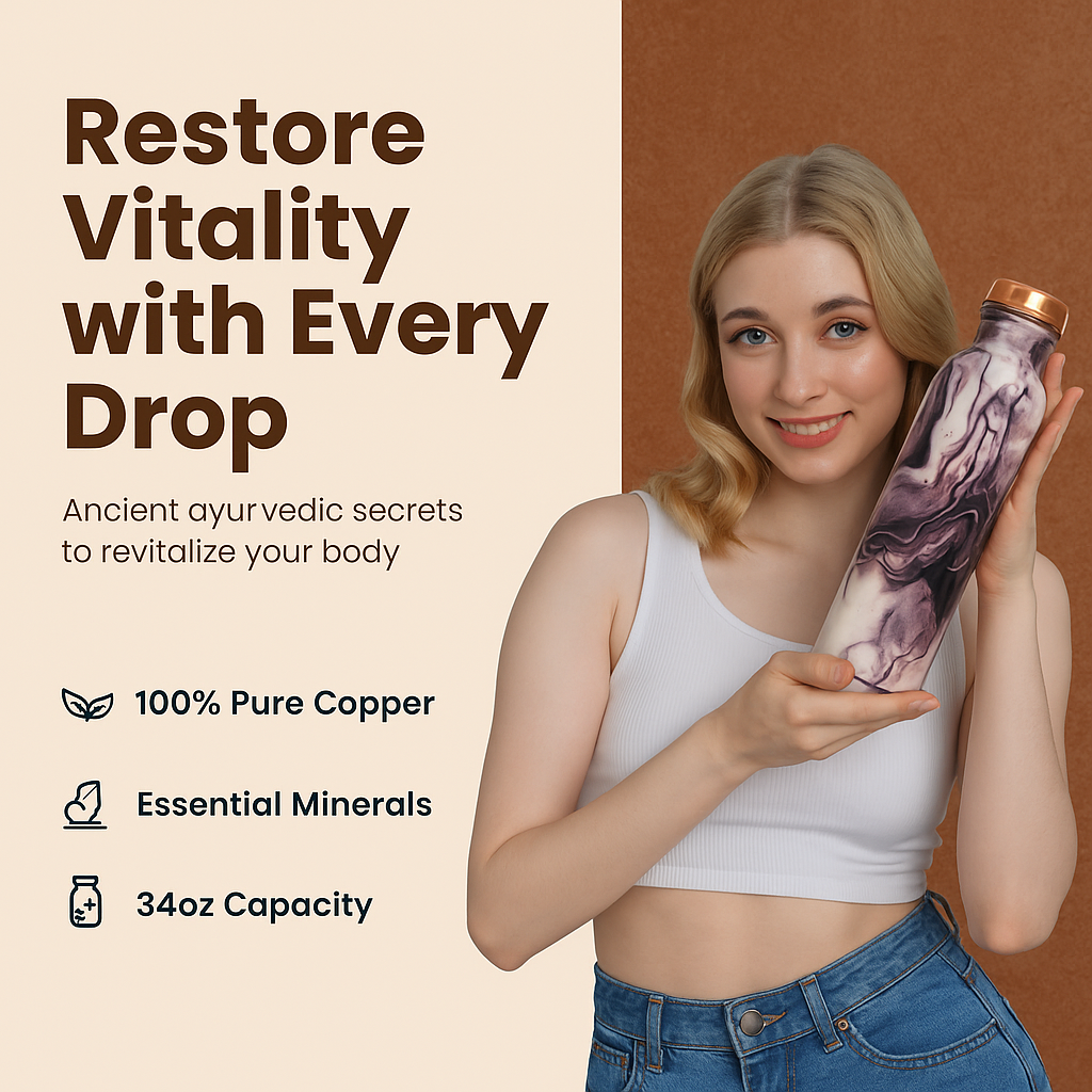 Pure Copper Handcrafted Water Bottle – 32 OZ Capacity