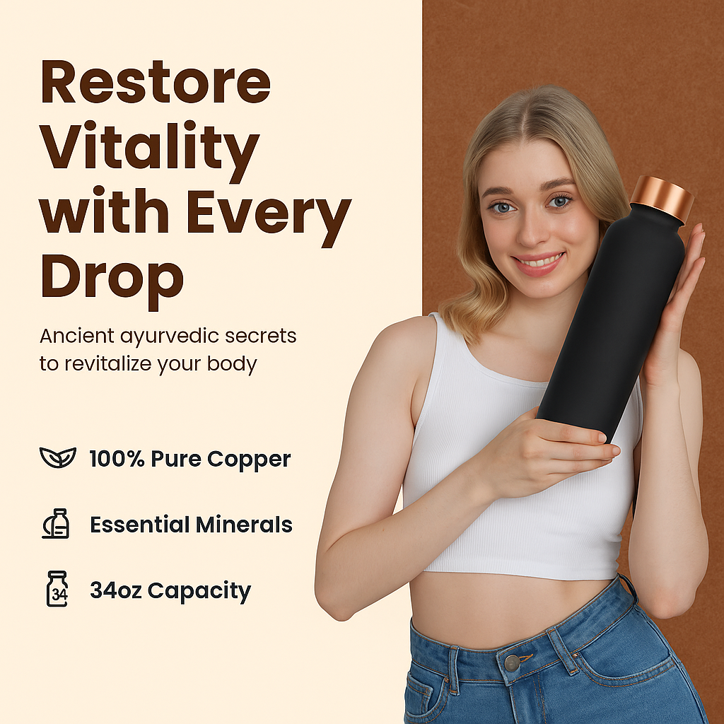 Pure Copper Handcrafted Water Bottle – 32 OZ Capacity