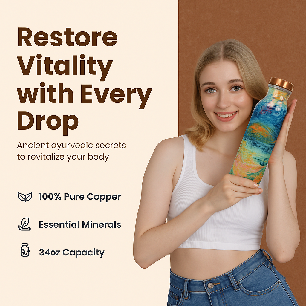 Pure Copper Handcrafted Water Bottle – 16 OZ Capacity