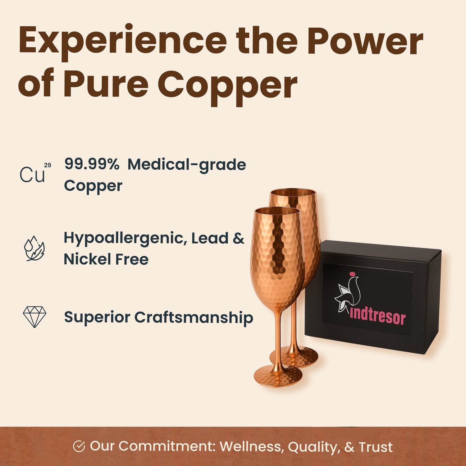 Pure Copper Handcrafted Drinks Wine Glasses | 200 ml (Pack of 2)