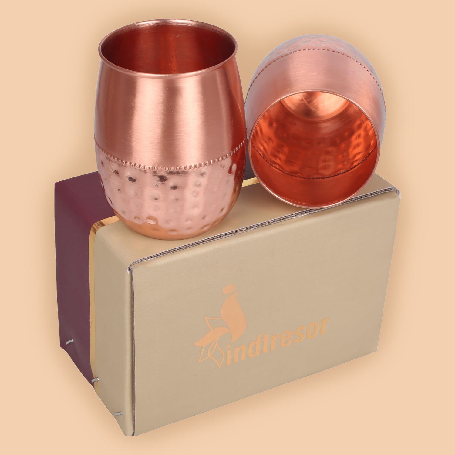 Pure Copper Handcrafted Water Drinks Glasses. Pack Of 2.