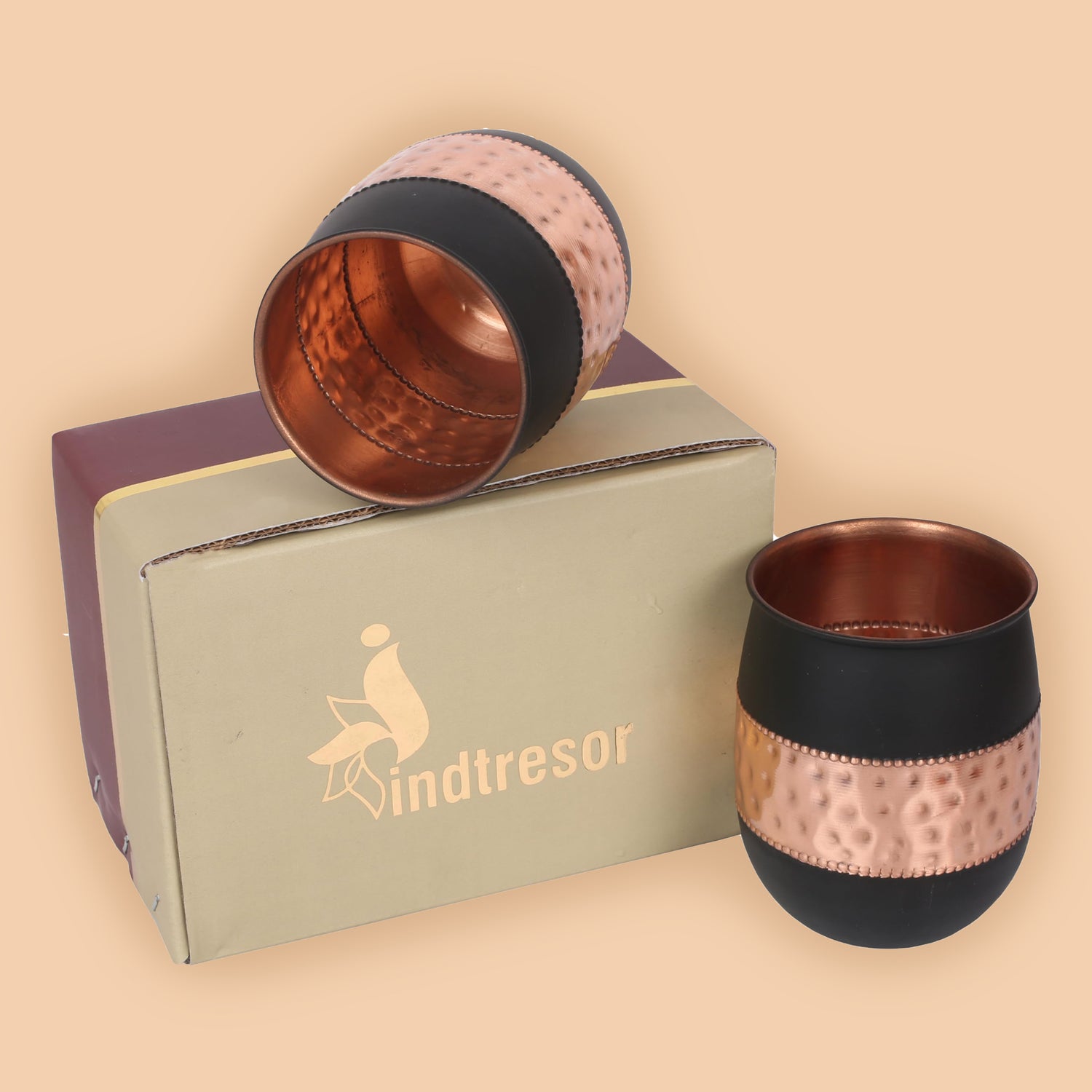 Pure Copper Handcrafted Water Drinks Glasses. Pack Of 2.