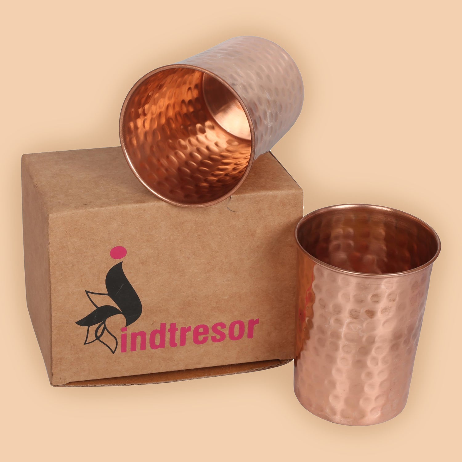 Pure Copper Handcrafted Water Drinks Glasses. Pack Of 2.