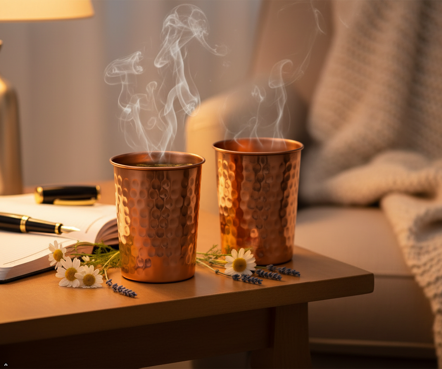 Pure Copper Handcrafted Water Drinks Glasses. Pack Of 2.
