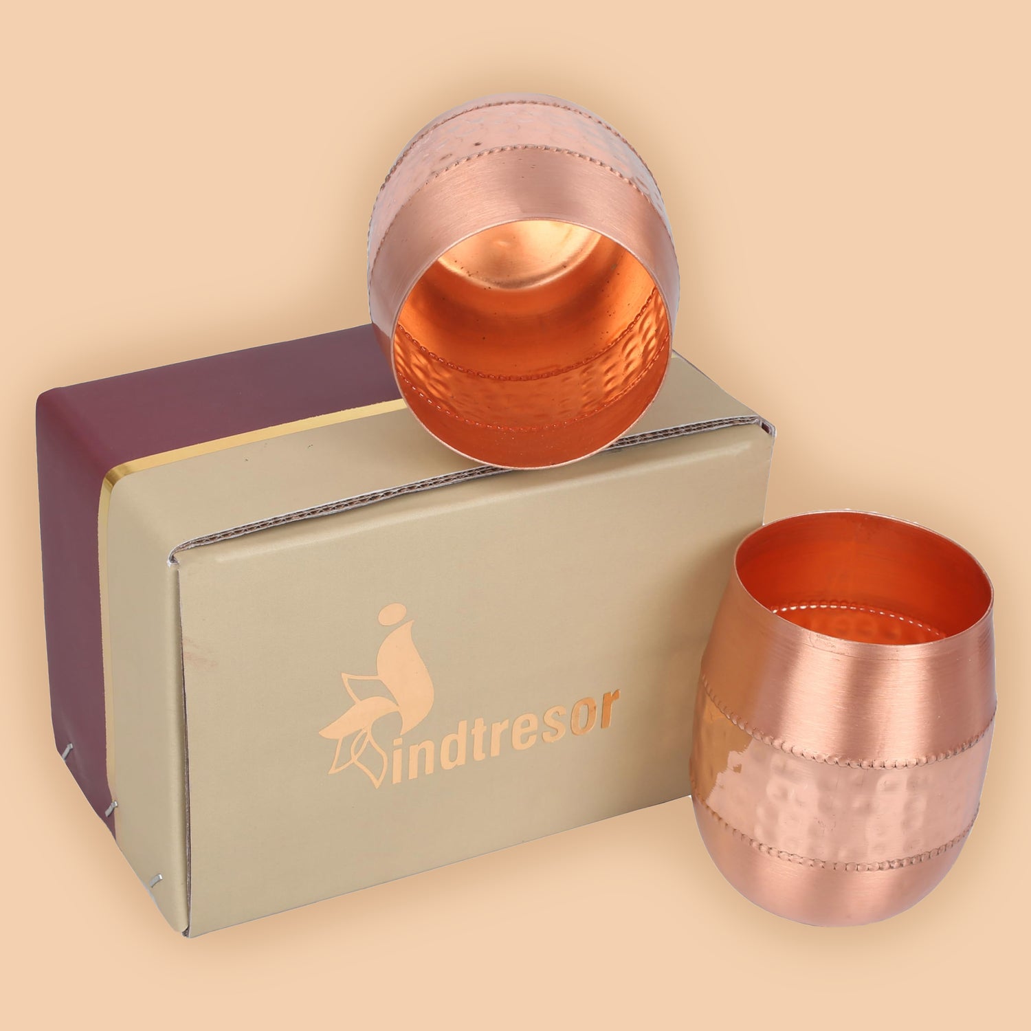 Pure Copper Handcrafted Water Drinks Glasses. Pack Of 2.