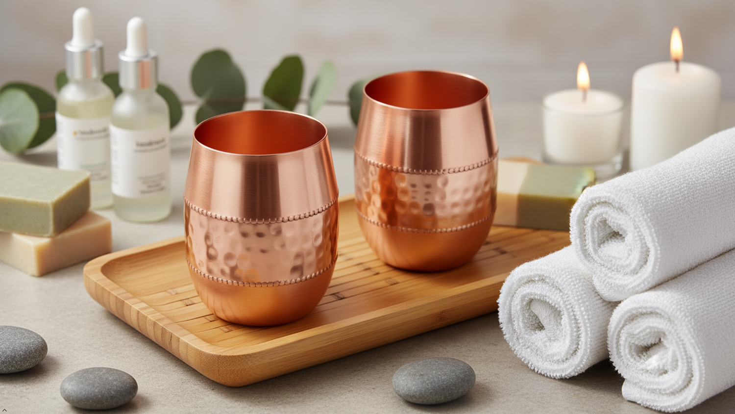 Pure Copper Handcrafted Water Drinks Glasses. Pack Of 2.
