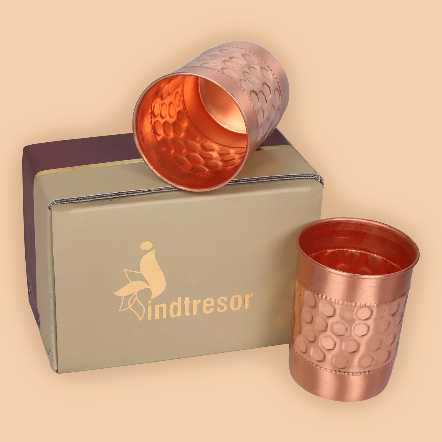 Pure Copper Handcrafted Water Drinks Glasses. Pack Of 2.