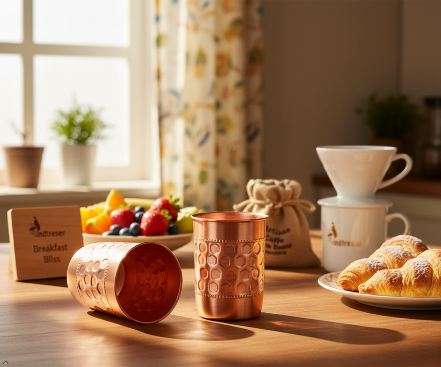 Pure Copper Handcrafted Water Drinks Glasses. Pack Of 2.