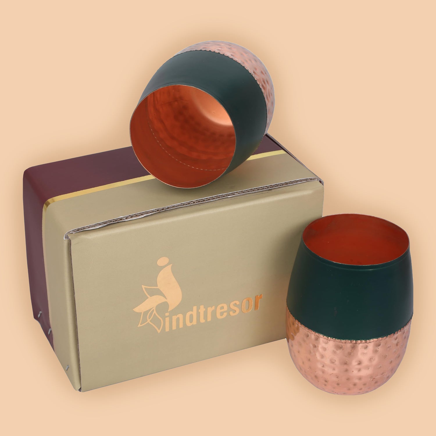 Pure Copper Handcrafted Water Drinks Glasses. Pack Of 2.