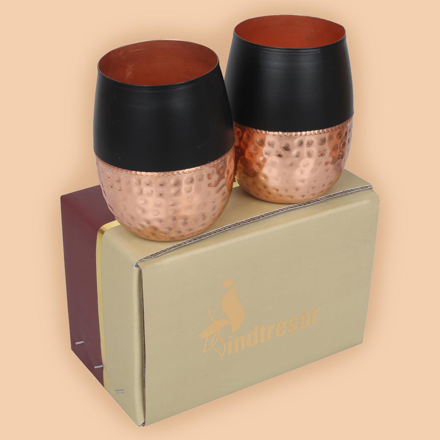 Pure Copper Handcrafted Water Drinks Glasses. Pack Of 2.