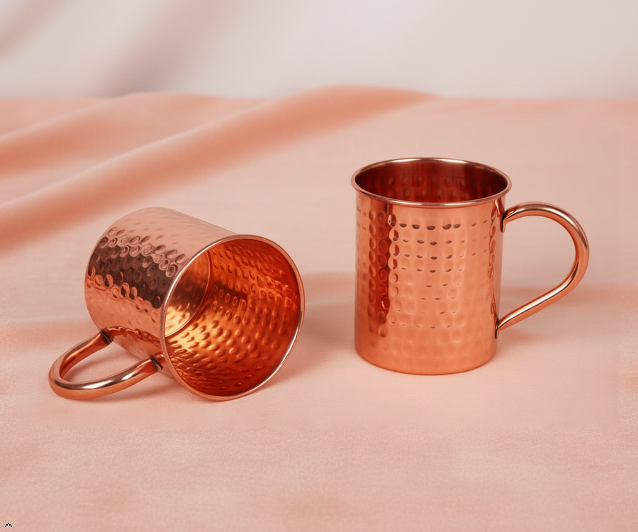 Pure Copper Moscow Mule Mugs - Handcrafted Hammered Pattern Handle Grip