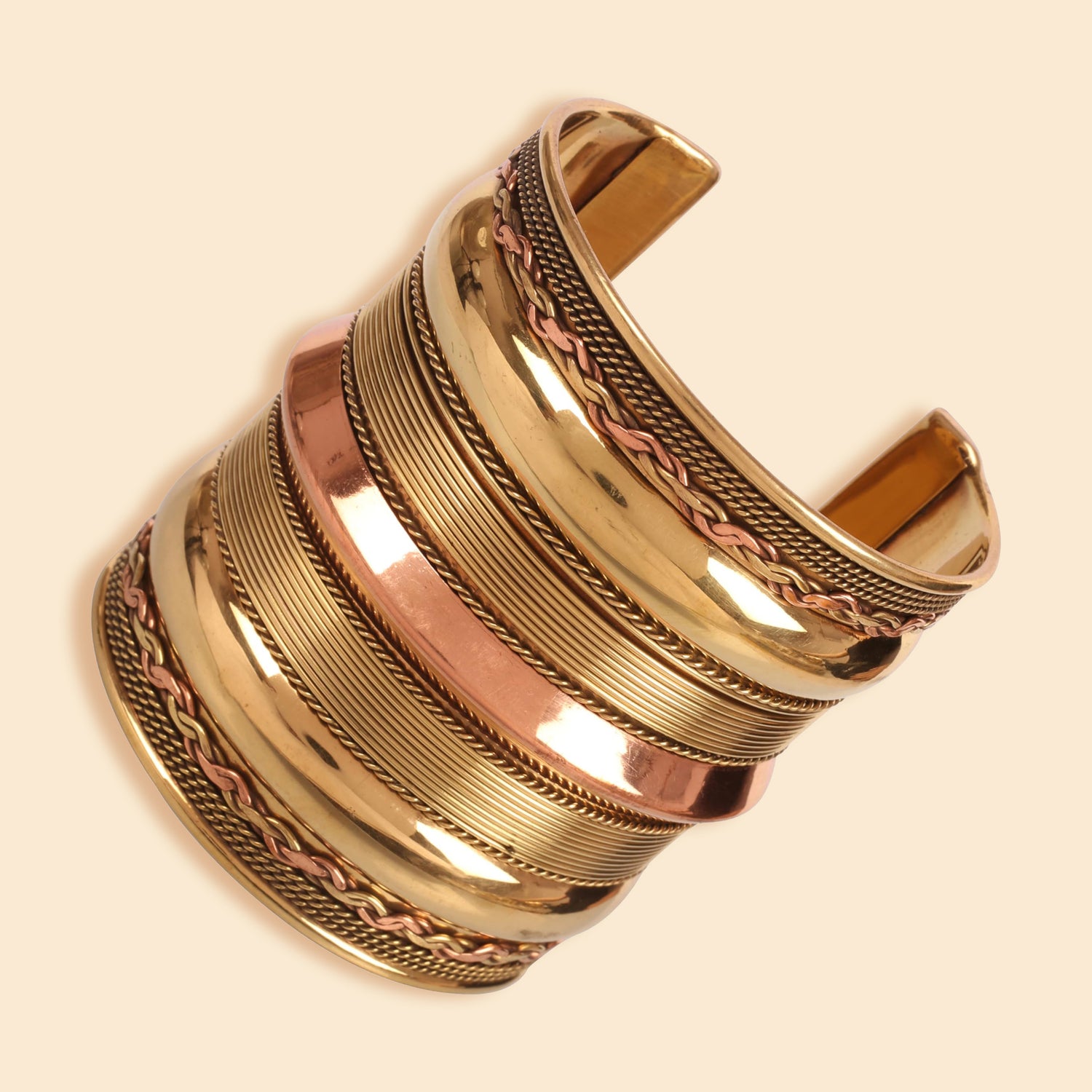 Designer Cuff Bracelet In Gold Copper Tones For Women.