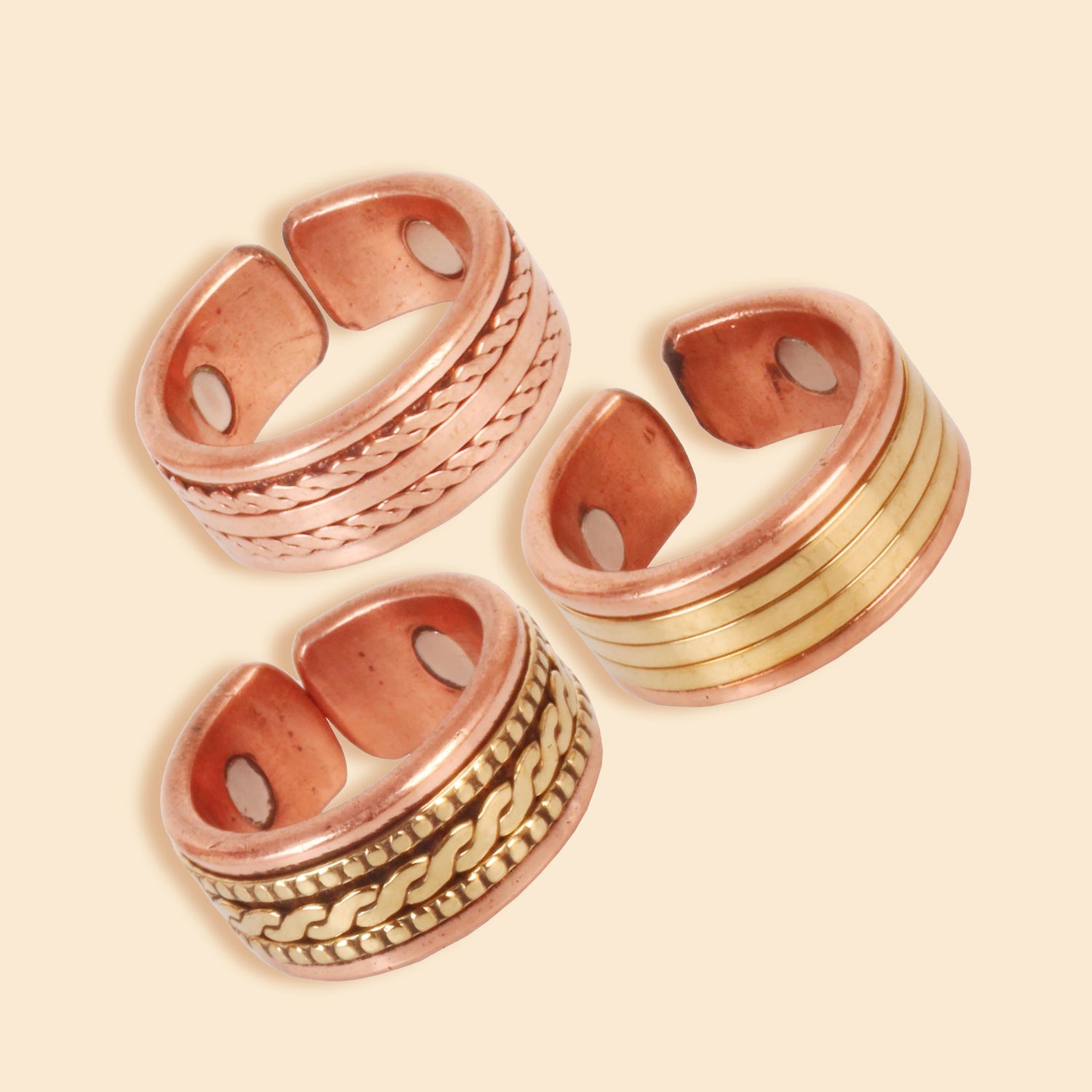Pure Copper Handcrafted Magnetic Ring - Pack of 3